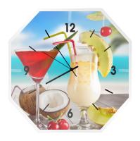 Часы настенные "Тропический коктейль" на алюминиевой пластине восьмиугольные